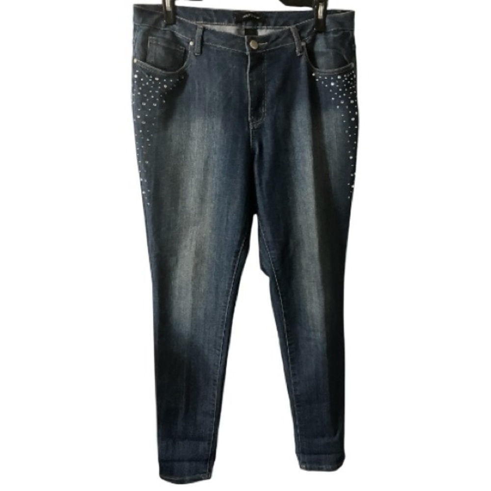 Ashley Stewart Jeans, Skinny, Long, High Rise, Embellished, Sz 16, Coquette girl